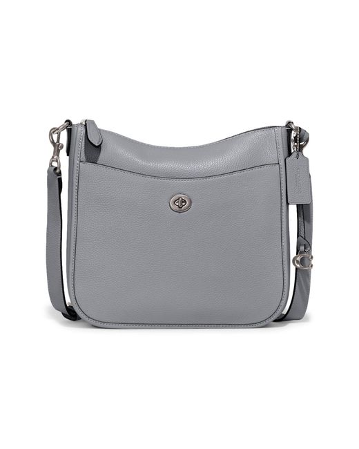 COACH Polished Pebble Leather Chaise Crossbody in Gray Lyst