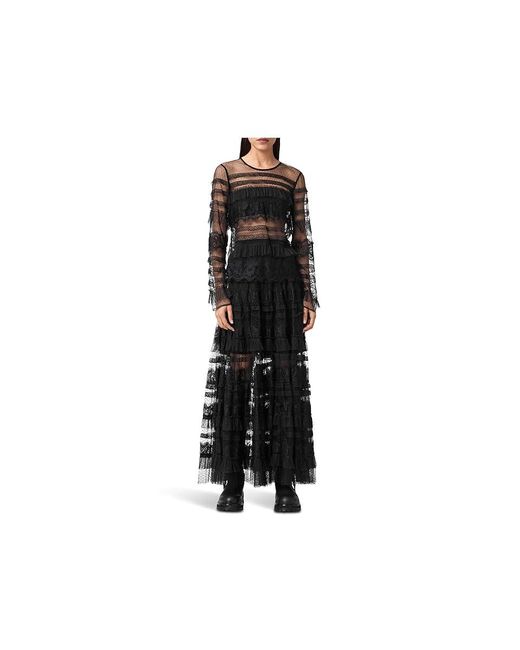 AllSaints Black Arlea Tulle Top Clothing Uk 16 (Us 12) Polyester