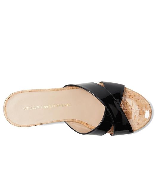Stuart Weitzman Black Dayna Wedge Slide Wedge Shoes, Leather