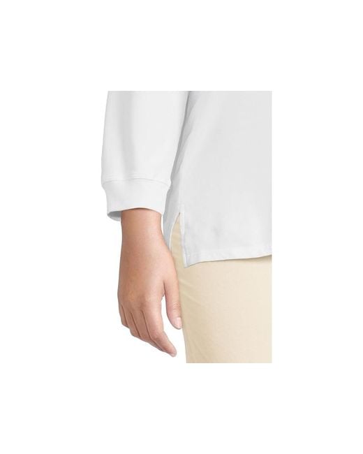 Mod-o-doc White 3/4 Sleeve Hi-Lo Tunic With Side Slits Sweatshirt Xs (Us 0-2) Cotton/Spandex