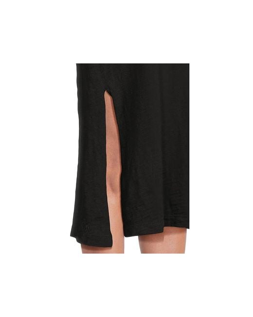 Mod-o-doc Black Cap Sleeve Column Dress With Side Slits Dress Lg (Us 12-14) Cotton