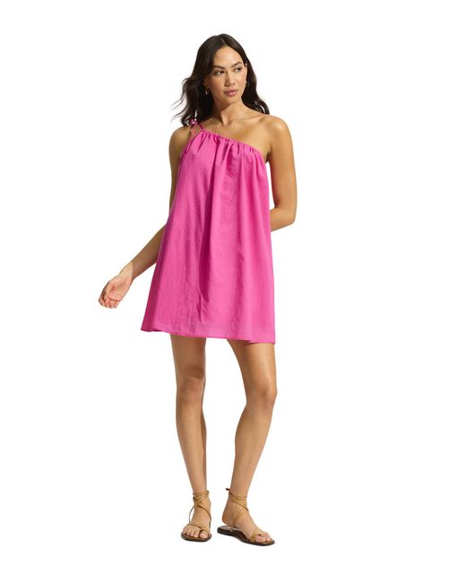 Seafolly Pink Rio One Shoulder Mini Dress