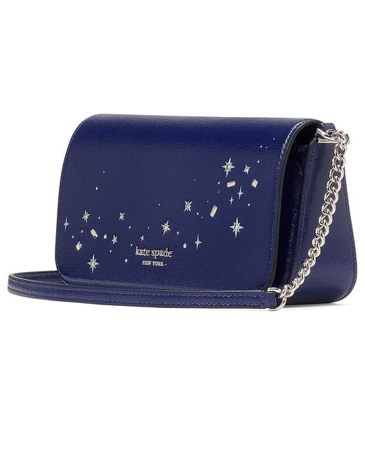 Kate Spade Blue Devin Embellished Shiny Saffiano Flap Chain Wallet Wallet Handbags, Leather/Polyester