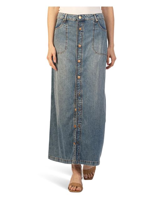 Kut From The Kloth Blue Liora - Button Front Long Skirt W/ Pork Chop Pockets