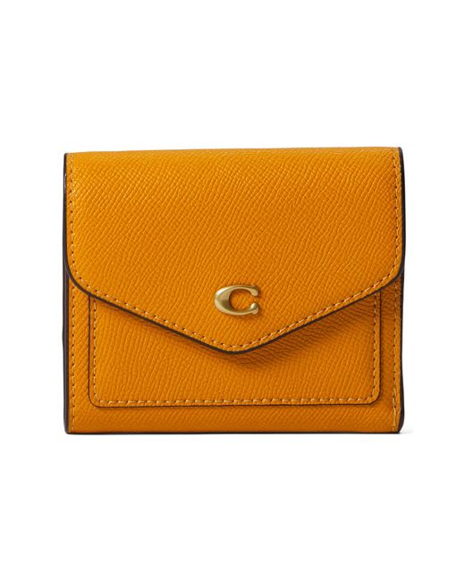 COACH Cross Grain Leather Wyn Small Wallet in Orange | Lyst