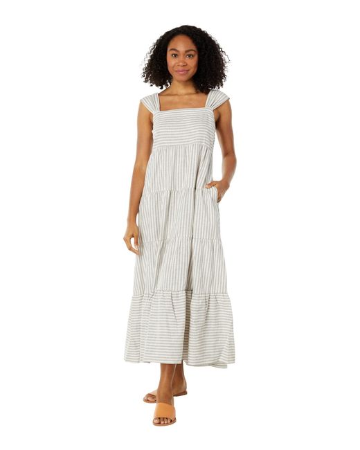 Madewell White Striped Tiered Maxi Dress