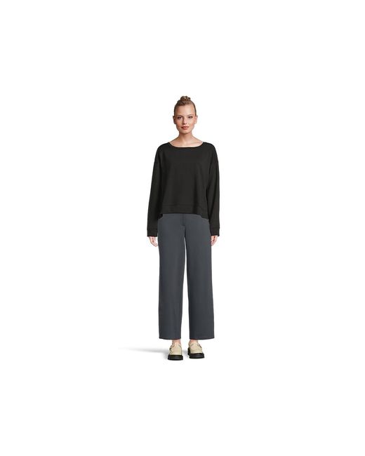 Eileen Fisher Black Garment Dyed Terry Ballet Neck Box Top Clothing, Cotton