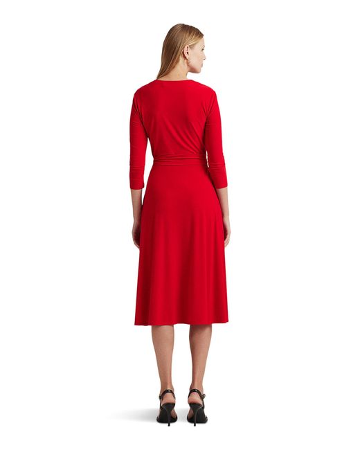 Lauren by Ralph Lauren Red Surplice Jersey Dress