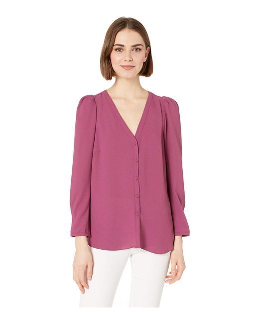 1.STATE Synthetic Puff Sleeve V-neck Button Front Blouse in Purple - Lyst