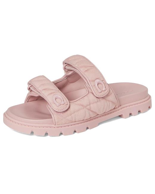 COACH Pink Sculpted C Quilted Washed Denim Double Band Sandals Sandals, Synthetic