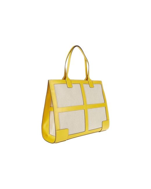 Tory Burch Ella Canvas Quadrant Tote Bag in Yellow | Lyst