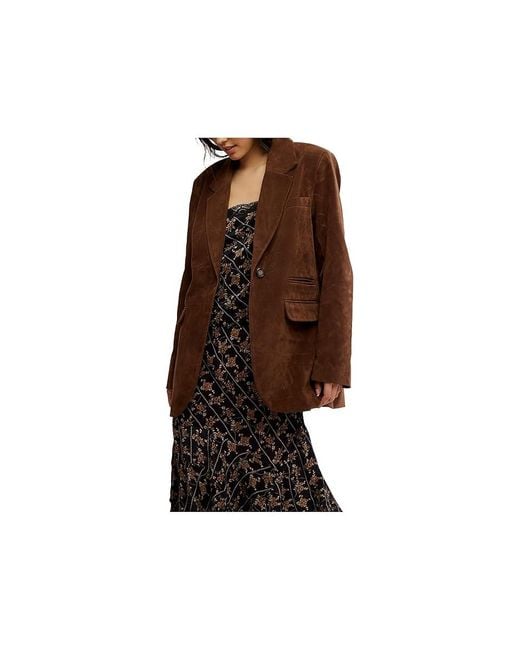 Free People Black Paper Cut Vegan Suede Blazer Coat Lg 12-14) Polyester
