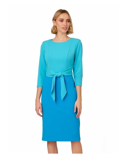 Adrianna Papell Blue Colorblock Tie Front Dress