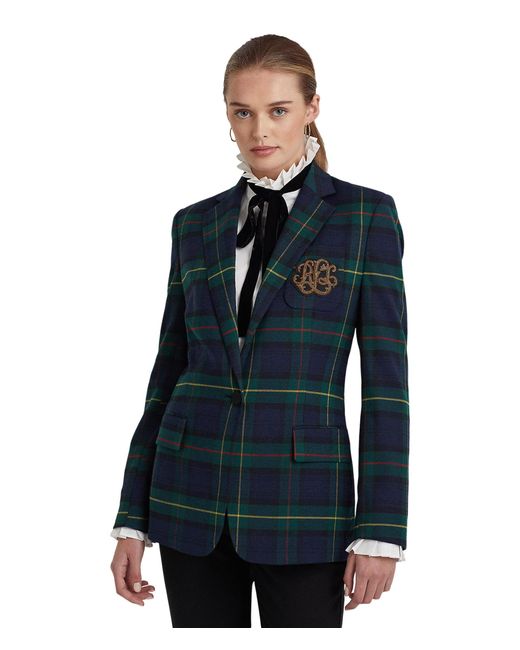 Lauren by Ralph Lauren Synthetic Plaid Bullion Twill Blazer in Green