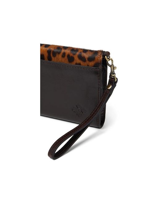 Patricia Nash Black Marsiliana Mirror Wristlet (Leopard Haircalf/Chocolate Distressed Trim) Handbags