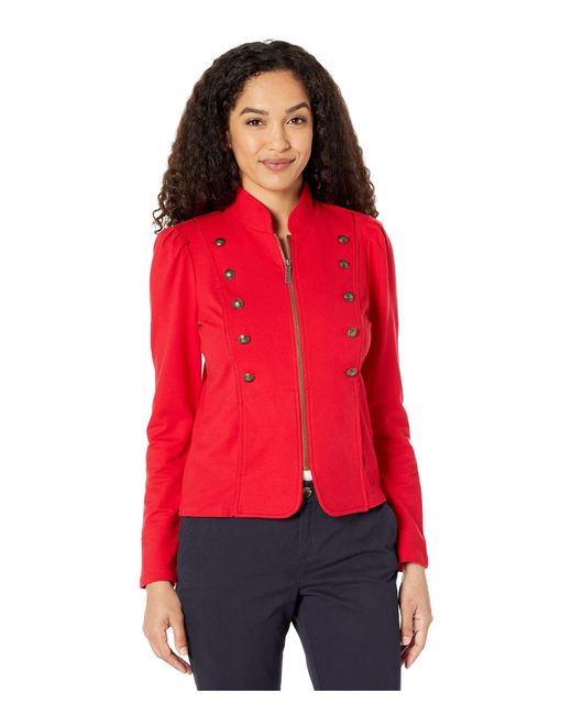 Tommy Hilfiger Cotton Puff Sleeve Band Jacket in Red Lyst