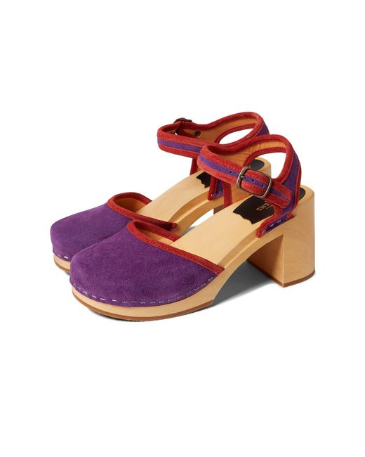 Swedish Hasbeens Suede Piping Sandal in Purple | Lyst