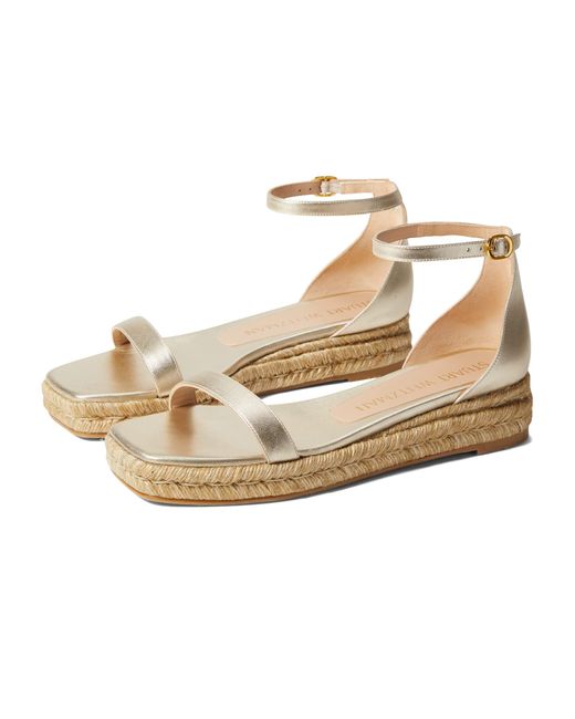 Stuart Weitzman Leather Nudistcurve Espadrille Flat Sandal in Gold