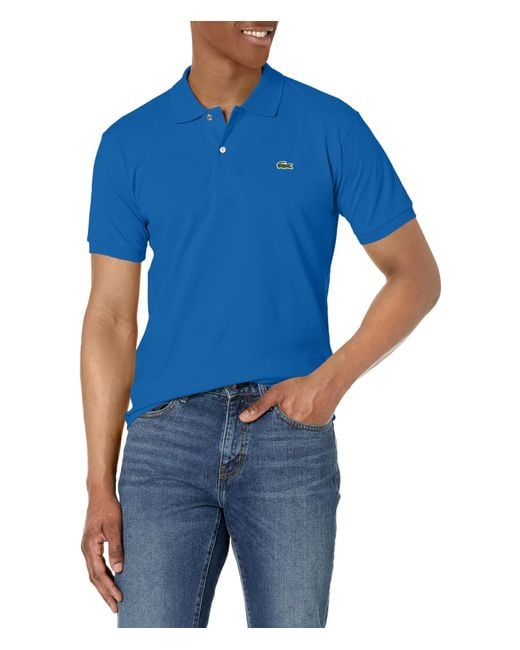 Lacoste L1212 Classic Short Sleeve Pique Polo Shirt in Blue for Men