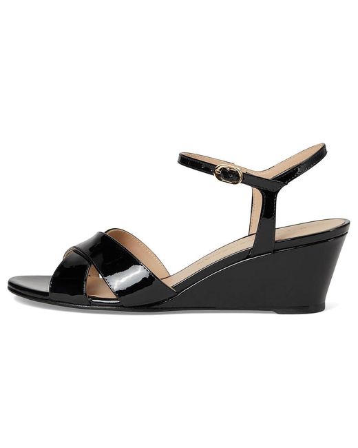 Stuart Weitzman Black Dayna Demi Wedge Wedge Shoes, Leather