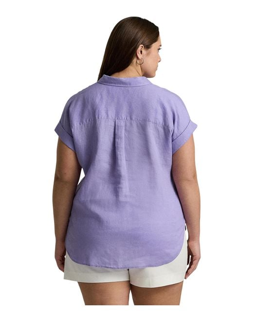 Lauren by Ralph Lauren Purple Plus-size Linen Dolman-sleeve Shirt