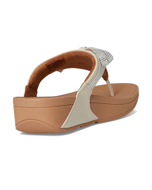 Fitflop White Lulu Glitz-Bow Leather Toe-Post Sandals Wedge Shoes 10 M (B)