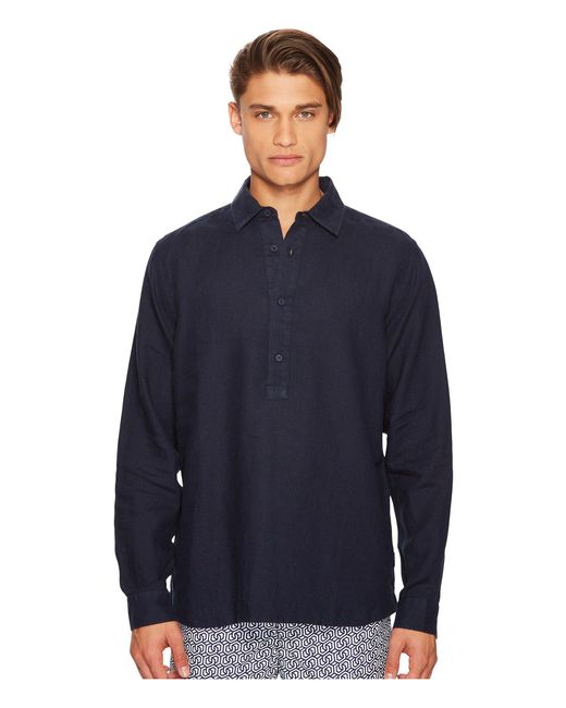 Orlebar brown Ridley Riviera Linen Popover Shirt in Blue for Men | Lyst