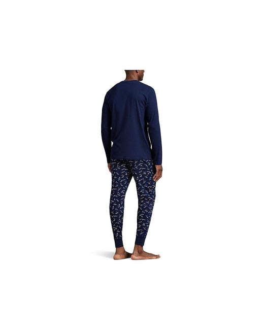 Polo Ralph Lauren Black Knit Long Sleeve Crew Pajama Jogger Set Pajama Sets, Cotton for men