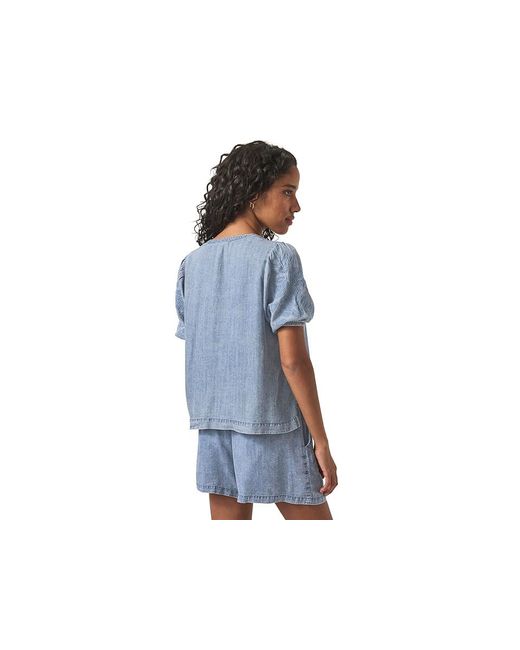 Splendid Blue Cayden Embroidered Blouse Clothing Md 6-8) Linen/Lyocell