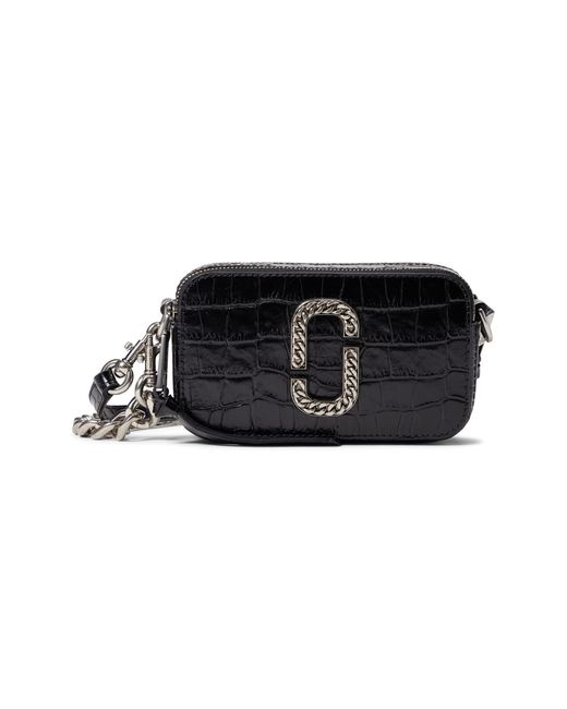 Marc Jacobs Leather Snapshot Croc Embossed Crossbody in Black - Lyst
