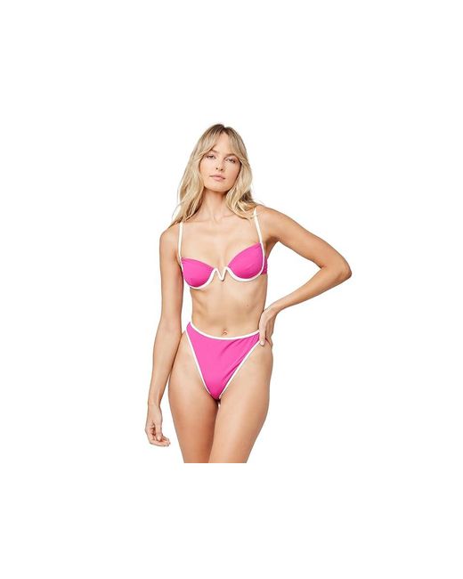 L*Space Pink Color-Block Nico Top (Bougainvillea/Cream) Swimwear