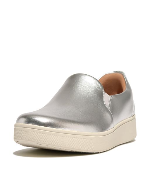 Fitflop Rally Leather Slipon Skate Sneakers in Metallic Lyst