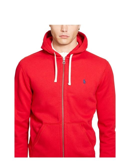 Polo Ralph Lauren Fleece Zip Hoodie in Red for Men | Lyst