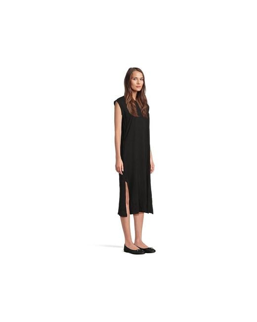 Mod-o-doc Black Cap Sleeve Column Dress With Side Slits Dress Lg (Us 12-14) Cotton
