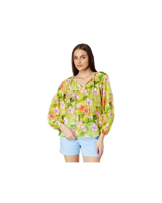 Tommy Bahama Yellow Happy Hour Flwr Ls Peasant Top (Blazing) Clothing