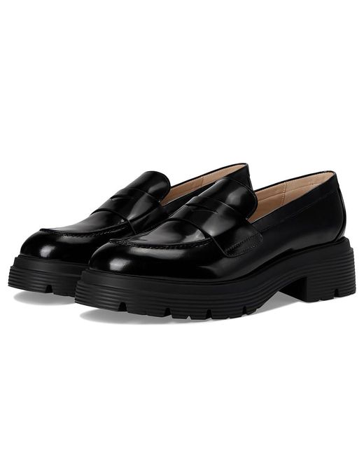 Stuart Weitzman Black Hudson Lite Loafer Dress Sandals, Leather