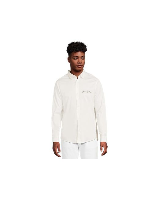 ARMANI EXCHANGE White Script Logo Button Down T Shirt, Cotton/Elastane for men
