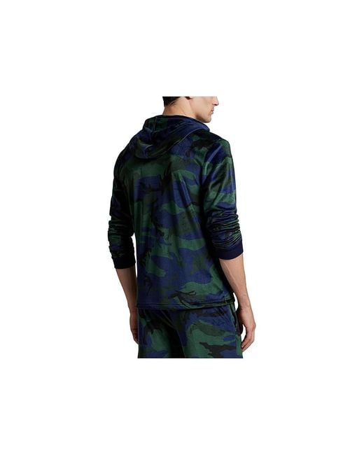 Polo Ralph Lauren Black Plush Velour Long Sleeve Hoodie Pajama, Velour/Spandex/Polyester for men