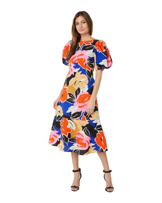Ted Baker Synthetic Harpia Floral Print Midi Dress in Black - Lyst