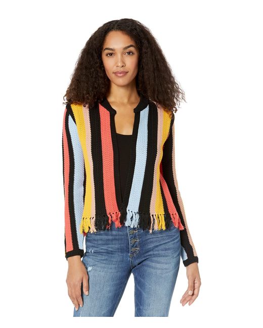 English Factory Stripe Knit Jacket With Fringe in Red Lyst