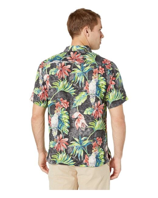Tommy Bahama Silk Tahitian Tweets Hawaiian Camp Shirt in Black for Men ...