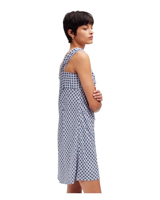 Madewell Blue Cap-sleeve Button-front Mini Dress In Geometric Print
