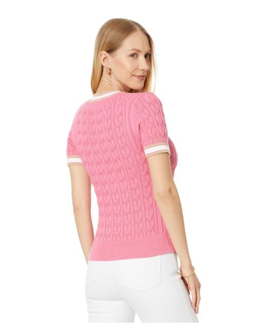 Tommy Hilfiger Pink Short Sleeve Cable Sweater