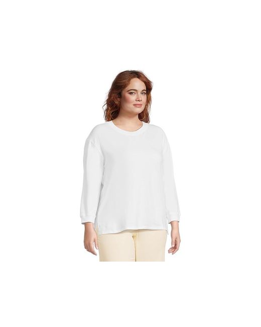 Mod-o-doc White 3/4 Sleeve Hi-Lo Tunic With Side Slits Sweatshirt Xs (Us 0-2) Cotton/Spandex
