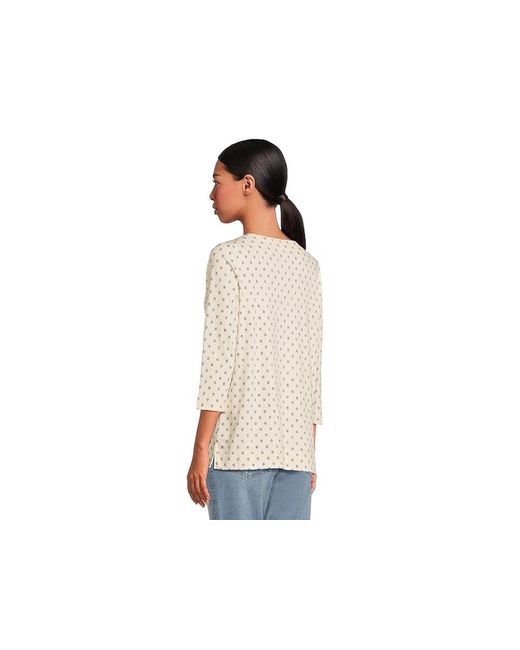 L.L. Bean Black Pima Tops Split-Neck Tunic 3/4 Sleeve Print Clothing Cream/Classic Dot, Cotton