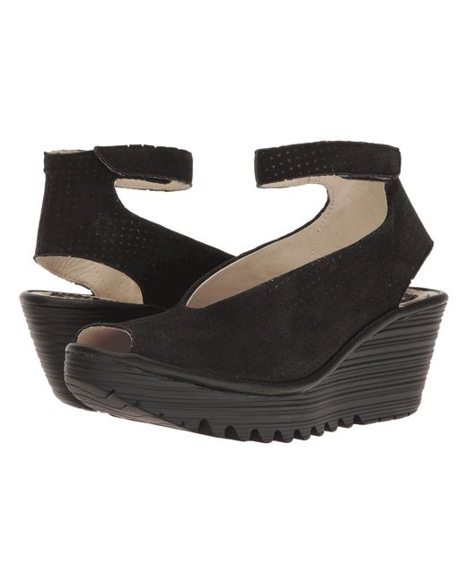 Fly London Leather Yala Perf in Black Lyst