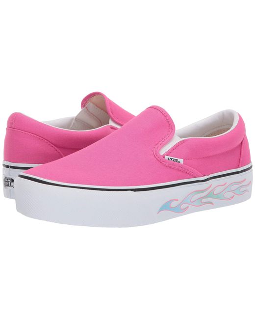 Vans Pink Classic Slip-on Platform ((sidewall Flame) Carmine Rose) Slip On Shoes