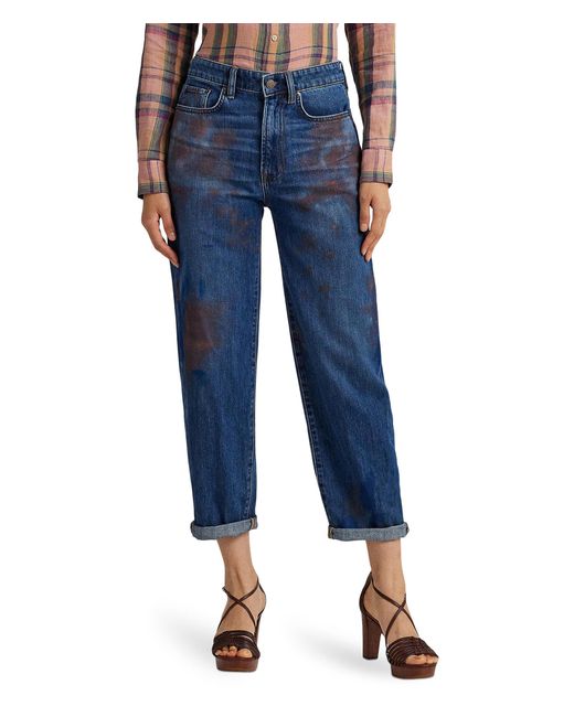 Lauren by Ralph Lauren Blue High-rise Relaxed Cropped Jeans In Atlas Wash