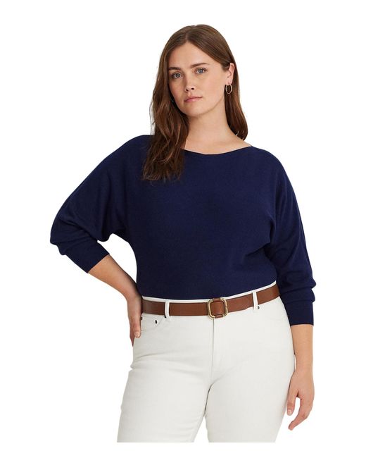 Lauren by Ralph Lauren Blue Plus-size Cotton-blend Dolman-sleeve Sweater
