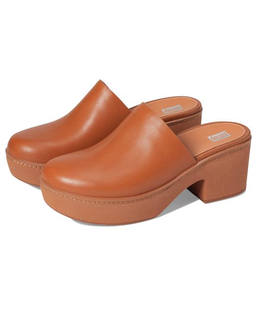 Fitflop Pilar Leather Mule Platforms in Brown | Lyst